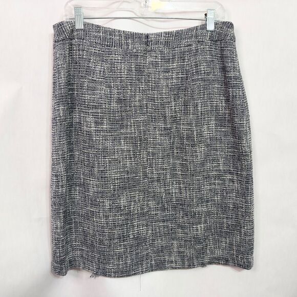 J McLaughlin Size 10 Skirt Tweed Blue White Fringe Lined Back Zip Career 431 - Picture 2 of 10
